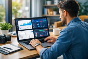 Best digital marketing tools for small businesses dashboard and analytics on laptop