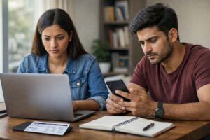 CAT result 2025 scorecard displayed on laptop as MBA aspirants check exam results