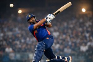 Sarfaraz Khan playing an aggressive batting shot during Vijay Hazare Trophy match