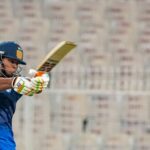 Vaibhav Sooryavanshi playing a powerful shot during his record-breaking innings in domestic cricket