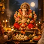 Devotees performing Lord Ganesha puja on Angarki Chaturthi 2026 with offerings and moonrise rituals