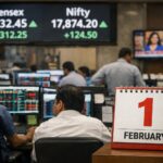Traders monitoring live market screens as BSE stock market open on February 1 during Union Budget 2026.