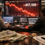 Iran currency crisis showing Iranian rial decline on financial screens amid economic instability