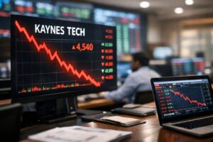 Kaynes Technology share price decline shown on stock market screen amid Indian equity market volatility