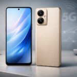 Oppo A6 Pro 5G smartphone showcased on a modern surface featuring a large display, premium matte finish, dual camera setup, and 5G connectivity design