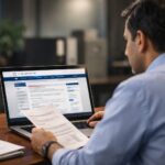 8th Pay Commission website displayed on a laptop screen with central government employee reviewing salary and pension consultation details