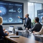 Accenture senior executives reviewing AI analytics dashboard as company links AI usage to leadership promotions