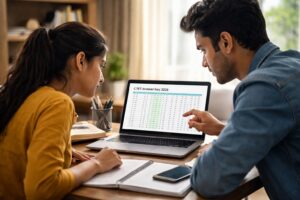 Candidates checking CTET answer key 2026 for Paper 1 and Paper 2 on laptop after official release