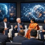 India AI Impact Summit conference concept showing AI policy discussion and government-led artificial intelligence strategy event in India