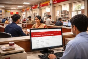 India Post GDS recruitment 2026 application process shown on official portal with post office background