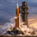 nasa artemis rocket launch Artemis 2 fueling test at Kennedy Space Center with Space Launch System rocket on launch pad