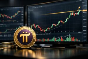 Pi Network price rebound concept with crypto charts showing Bitcoin approaching $70K resistance level