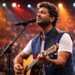 Singer arijit singh performing live on stage during a Bollywood music concert, highlighting discussions about playback singing, artist rights, and evolving music industry trends.
