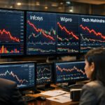 tcs share price fall with nifty it index decline showing infosys share price, wipro share price and tech mahindra share price movement in Indian IT stocks market analysis