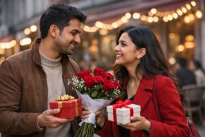 valentine week 2026 celebration concept showing romantic couple exchanging roses during themed love week event with modern lifestyle atmosphere