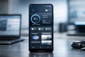 Xiaomi HyperOS 3 update interface shown on Xiaomi smartphone displaying new AI features, system UI improvements, and Android-based software upgrade in a modern tech environment