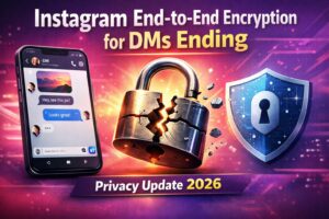 Instagram end-to-end encryption for DMs privacy update showing secure chat lock icon and Instagram messaging interface