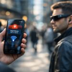 Nearby Glasses app detecting smart glasses nearby using Bluetooth signals to alert users about wearable camera surveillance.