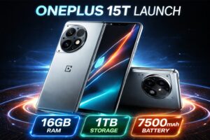 OnePlus 15T launch smartphone showing compact design and large battery