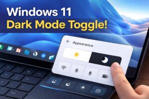 Windows 11 dark mode toggle feature in Quick Settings for instant theme switching