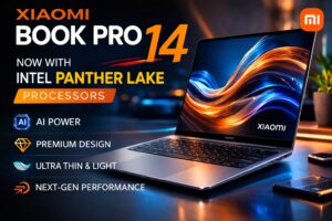 Xiaomi Book Pro 14 premium AI laptop with Intel Panther Lake processor in a Discover-optimized promotional image