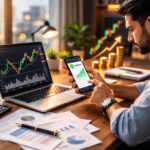 Investor analyzing Yaap Digital IPO allotment status and listing gain strategy on smartphone and laptop before IPO listing day