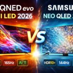 LG QNED evo Mini LED 2026 vs Samsung Neo QLED 2026 comparison showing brightness, display, and features
