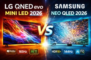 LG QNED evo Mini LED 2026 vs Samsung Neo QLED 2026 comparison showing brightness, display, and features