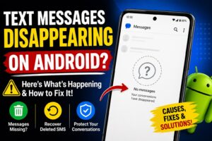 Text messages disappearing on Android issue showing missing SMS conversations on smartphone screen