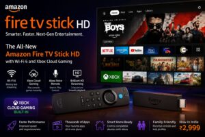 Amazon Fire TV Stick HD featuring Wi-Fi 6 support and Xbox Cloud Gaming on a smart TV setup in India