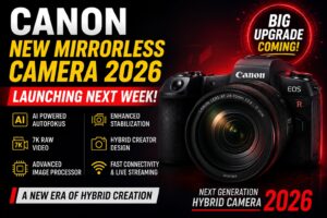 Canon New Mirrorless Camera 2026 with advanced AI autofocus and professional hybrid video features for creators and photographers