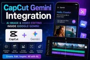 CapCut Gemini Integration showcasing AI image editing and AI video editing tools inside Google Gemini app with advanced multimedia creation features and conversational AI workflow.