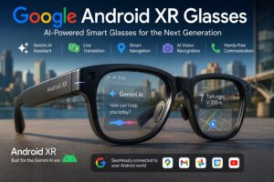 Google Android XR Glasses showcasing Gemini AI powered augmented reality smart wearable technology