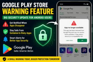 Google Play Store warning feature notification displayed on Android smartphone screen