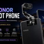 Honor Robot Phone featuring futuristic AI-powered robotic camera technology unveiled at Cannes 2026 for cinematic mobile filmmaking.
