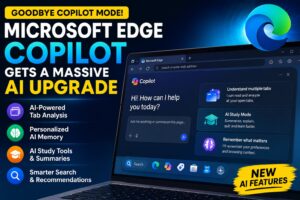 Microsoft Edge Copilot AI browser interface showing smart tab analysis and AI-powered browsing features