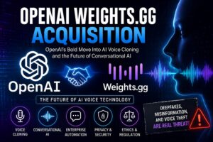 OpenAI Weights.gg acquisition highlighting AI voice cloning technology, deepfake concerns, conversational AI systems, and enterprise artificial intelligence innovation.