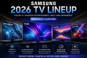 Samsung 2026 TV lineup featuring Vision AI OLED TVs, Neo QLED displays, and premium smart entertainment features