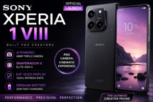 Sony Xperia 1 VIII premium Android smartphone featuring AI camera upgrades, Snapdragon 8 Elite Gen 5 chipset, OLED display, and professional creator-focused design.