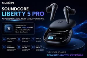 Soundcore Liberty 5 Pro AI wireless earbuds powered by Anker THUS AI chip with adaptive ANC and premium audio features