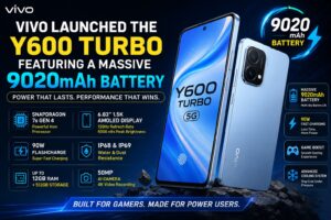 Vivo launched the Y600 Turbo featuring a massive 9020mAh battery with Snapdragon processor, AMOLED display, and 90W fast charging technology.