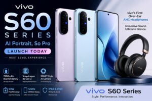 Vivo S60 series smartphone with 7200mAh battery and premium ANC over-ear headphones during official launch event
