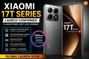 Xiaomi 17T Series smartphone featuring Leica camera setup, AMOLED display, flagship AI features, and massive 7000mAh battery upgrade.
