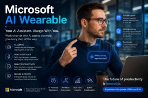 Microsoft AI Wearable helping employees collaborate with AI agents in a modern workplace