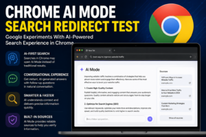 Chrome AI Mode Search Redirect Test showing Google experimenting with AI-powered search results in the Chrome browser