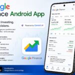 Google Finance Android app displaying Gemini AI-powered stock market tracking, portfolio management, and real-time financial insights on an Android smartphone.