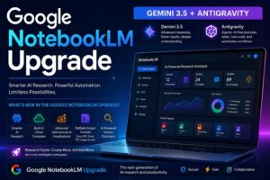Google NotebookLM Upgrade featuring Gemini 3.5 and Antigravity AI tools for advanced research, document analysis, workflow automation, and productivity enhancement