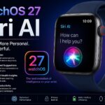 watchOS 27 Siri AI displayed on Apple Watch showcasing advanced AI features, smarter Siri interactions, personalized recommendations, health insights, and enhanced productivity tools.