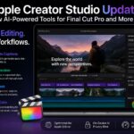 Apple Creator Studio update showcasing AI captions, Auto Mask, Edit Detection, and advanced Final Cut Pro video editing features for professional creators.