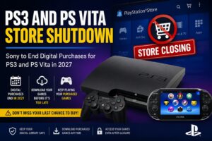 PS3 and PS Vita Store Shutdown announced by Sony showing PlayStation 3 and PS Vita consoles with PlayStation Store closure notification.